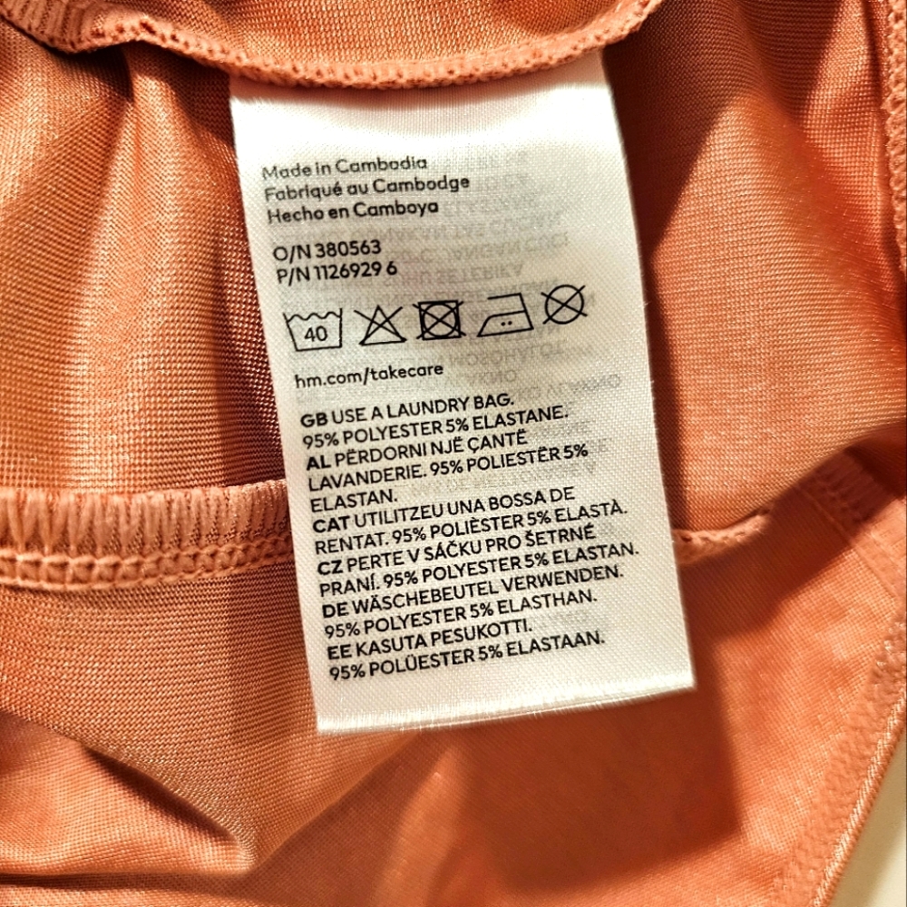 H&M Bodysuit Size Medium Champange Peach Color Silky - Picture 3 of 5